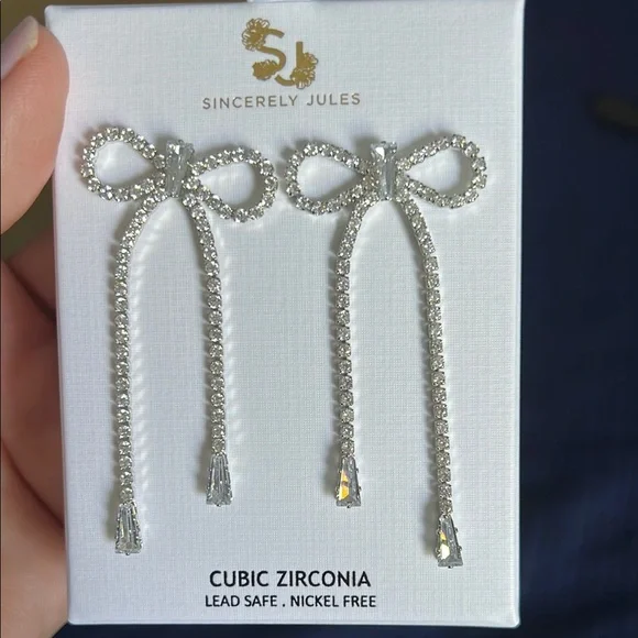 Sincerely Jules Silver Bow Drop Earrings - Picture 3 of 3